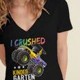 I Crushed Kindergarten Monster Truck Graduation Boys Small Women's Jersey Short Sleeve Deep V-Neck Tshirt
