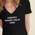 Currently Wishing I Was Home Sarcasm Introvert Graphic Women's Jersey Short Sleeve Deep V-Neck Tshirt