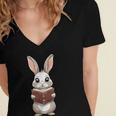 Cute Bookworm Bunny Reading For Kids And Teachers Women's Jersey Short Sleeve Deep V-Neck Tshirt