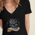 Cute Dragon Books Flower Bookworm Book Lover Women's Jersey Short Sleeve Deep V-Neck Tshirt