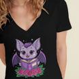 Cute Pastel Goth Bat Reading Book Women's Jersey Short Sleeve Deep V-Neck Tshirt
