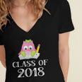 Cute Pink School Owl Class Of 2018 Graduation Women's Jersey Short Sleeve Deep V-Neck Tshirt