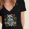 Cute Raccoon Reading Book Flowers Women's Jersey Short Sleeve Deep V-Neck Tshirt