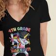Dabbing 4th Grade Unicorn Graduation Class Of 2021 Nailed It Women's Jersey Short Sleeve Deep V-Neck Tshirt