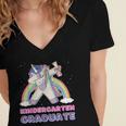 Dabbing Unicorn Kindergarten Graduation Dab Dance Girl Women's Jersey Short Sleeve Deep V-Neck Tshirt
