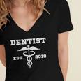 Dentist Dr GraduationShirt Student Dentist Est 2018 Women's Jersey Short Sleeve Deep V-Neck Tshirt