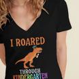 Dinosaur Graduation I Roared Through Kindergarten T-Shirt Women's Jersey Short Sleeve Deep V-Neck Tshirt