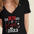 Earned It 2023 For Nurse Graduation Or RN LPN Class Of Women's Jersey Short Sleeve Deep V-Neck Tshirt