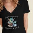 Easily Distracted By Dragons And Books Introvert Shirt Women's Jersey Short Sleeve Deep V-Neck Tshirt