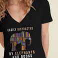Easily Distracted By Elephants And Books Elephant Women's Jersey Short Sleeve Deep V-Neck Tshirt