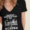 Easily Distracted By Fish Tanks And Cats Lover Introvert Women's Jersey Short Sleeve Deep V-Neck Tshirt