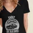 Easily Distracted By Old Cars Graphic Nostalgia Women's Jersey Short Sleeve Deep V-Neck Tshirt