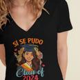 Educated Latina Graduation Day Grad Si Se Pudo Class Of 2024 Women's Jersey Short Sleeve Deep V-Neck Tshirt