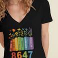 Equal Rights Book Flower Resist 86 47 Feminist Women Rights Women's Jersey Short Sleeve Deep V-Neck Tshirt