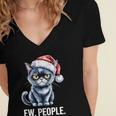 Ew People Christmas Cat Santa Hat Dad Introvert Women's Jersey Short Sleeve Deep V-Neck Tshirt