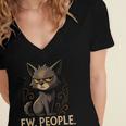Ew People Moody Cat Sarcastic Introvert Artwork Women's Jersey Short Sleeve Deep V-Neck Tshirt