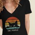 Ew People Retro Cat Cat Lover Introvert Women's Jersey Short Sleeve Deep V-Neck Tshirt