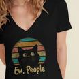 Ew People Retro Cat Lover Social Introvert Women's Jersey Short Sleeve Deep V-Neck Tshirt
