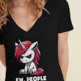 Ew People Unicorn Sarcastic Humor Introvert Women's Jersey Short Sleeve Deep V-Neck Tshirt