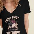Fairy Smut Is My Therapy Romantasy Spicy Books Faerie Tales Women's Jersey Short Sleeve Deep V-Neck Tshirt