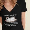 Felinetrovert Definition Cat Lover Introvert Humor Cats Women's Jersey Short Sleeve Deep V-Neck Tshirt