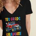 First Grade Graduation Monster Truck 1st Grade Graduate Women's Jersey Short Sleeve Deep V-Neck Tshirt
