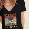 My Friend Mastered It Master's Degree Graduation Vintage Women's Jersey Short Sleeve Deep V-Neck Tshirt
