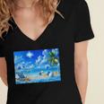 Frutiger Aero Beach Y2k Aesthetic Palm Tree Sand Ocean Women's Jersey Short Sleeve Deep V-Neck Tshirt
