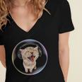 Frutiger Aero Cat Wearing Headphones Bubble 2000s Gen-Z Meme Women's Jersey Short Sleeve Deep V-Neck Tshirt