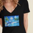 Frutiger Aero Dolphin Sunset Ocean With Palm Trees Y2k Women's Jersey Short Sleeve Deep V-Neck Tshirt Frutiger Aero Dolphin Sunset Ocean With Palm Trees Y2k Women's Jersey Short Sleeve Deep V-Neck Tshirt