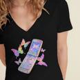 Frutiger Aero Y2K Chrome Phone Butterfly Women's Jersey Short Sleeve Deep V-Neck Tshirt