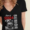 Fun Trendy UFO Sloth Graduation Class Of 2024 Senior Women's Jersey Short Sleeve Deep V-Neck Tshirt