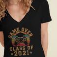 Game Over Class Of 2021 Senior 21 Graduation Video Gamer Women's Jersey Short Sleeve Deep V-Neck Tshirt
