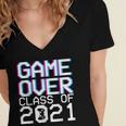 Game Over Class Of 2021 Video Games Graduation Gamer Women's Jersey Short Sleeve Deep V-Neck Tshirt