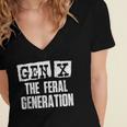 Gen X The Feral Generation Generation X Gen Xer Nostalgia Women's Jersey Short Sleeve Deep V-Neck Tshirt