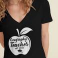 Geography Teacher Est 2018 School GraduationShirt Women's Jersey Short Sleeve Deep V-Neck Tshirt