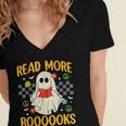 Ghost Reading Books Teacher Student Halloween Read More Book Women's Jersey Short Sleeve Deep V-Neck Tshirt