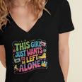 This Girl Just Wants To Be Left Alone Retro Nostalgia Women's Jersey Short Sleeve Deep V-Neck Tshirt