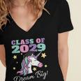 Girls Class Of 2029 Magical Unicorn Graduation Cap Women's Jersey Short Sleeve Deep V-Neck Tshirt