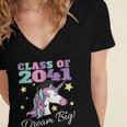 Girls Class Of 2041 Magical Unicorn Graduation Cap Women's Jersey Short Sleeve Deep V-Neck Tshirt