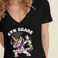 Girls Dabbing Unicorn 6th Sixth Grade Nailed It Graduation Women's Jersey Short Sleeve Deep V-Neck Tshirt