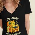 Go Away I'm Introverting Cat Coffee Headphones Women's Jersey Short Sleeve Deep V-Neck Tshirt
