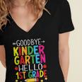 Goodbye Kinder Garten Hello 1st Grade Graduation 2024 Women's Jersey Short Sleeve Deep V-Neck Tshirt
