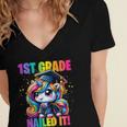 Graduation 1st Grade Unicorn Nailed It Girls Grad Magical Women's Jersey Short Sleeve Deep V-Neck Tshirt