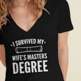 Graduation Day Husband I Survived My Wifes Masters Degree Women's Jersey Short Sleeve Deep V-Neck Tshirt