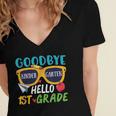 Graduation Shirt Goodbye Kindergarten Hello 1st Grade School Women's Jersey Short Sleeve Deep V-Neck Tshirt