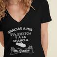 Graduation s Gracias a Mis Padres y a La Chancla Women's Jersey Short Sleeve Deep V-Neck Tshirt