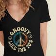 Groovy Like The 70s Peace Aesthetic Nostalgia 1970's Retro Women's Jersey Short Sleeve Deep V-Neck Tshirt