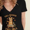 Halloween Fully Booked This Fall Book Ginger Cat Reading Women's Jersey Short Sleeve Deep V-Neck Tshirt