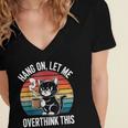 Hang On Let Me Overthink Cat Coffee Retro Introvert Women's Jersey Short Sleeve Deep V-Neck Tshirt